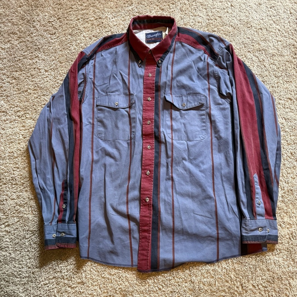 Vintage Wrangler Brushpopper Men's Striped Western Shirt Size 2XL Multi Color